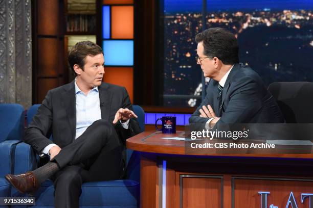 The Late Show with Stephen Colbert and guest Jeff Glor during Friday's June 8, 2018 show.