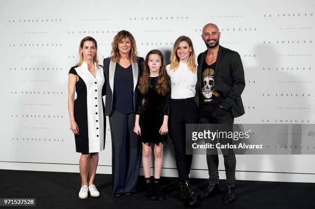 Actresses Maggie Civantos, Emma Suarez, Claudia Placer, Manuela Velles and actor Alain Hernandez attend 'La Influencia' photocall on June 11, 2018 in...