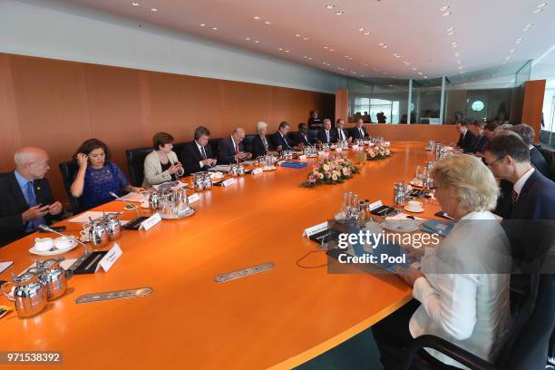 Managing Director of the International Monetary Fund Christine Lagarde and German Chancellor Angela Merkel attend a meeting with the chairmen of...