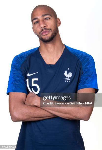 Steven N'Zonzi of France poses for a portrait during the official FIFA World Cup 2018 portrait session at the Team Hotel on June 11, 2018 in Moscow,...