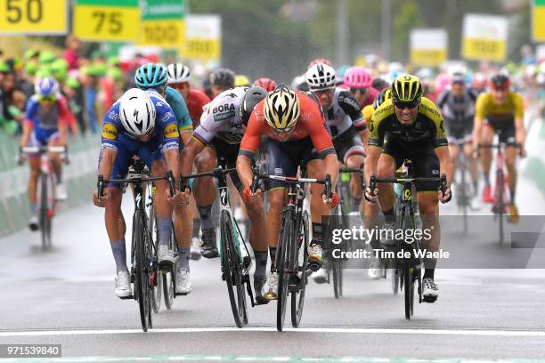 Sprint / Arrival / Sonny Colbrelli of Italy and Bahrain Merida Pro Team / Celebration / Fernando Gaviria of Colombia and Team Quick-Step Floors /...