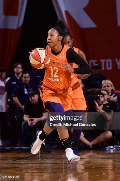 Briann January of the Phoenix Mercury handles the ball against the Chicago Sky on June 8, 2018 at Talking Stick Resort Arena in Phoenix, Arizona....