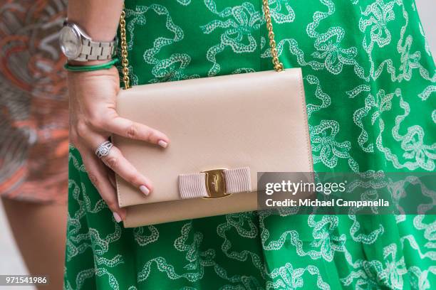 Handbag worn by Princess Sofia of Sweden while attending the Sophiahemmet University's graduation ceremony at Stockholm City Hall on June 11, 2018 in...