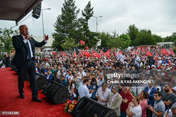 Muharrem Ince, Presidential candidate of Turkey's main opposition Republican People's Party , delivers a speech during a campaign meeting in...