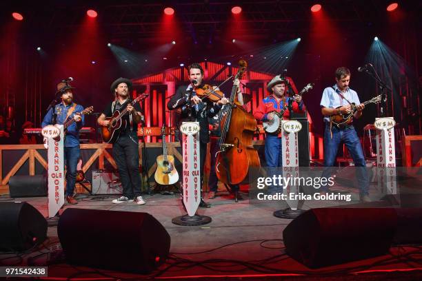 Chance McCoy, Ketch Secor, Critter Fuqua and Cory Younts of Old Crow Medicine Show perform during Bonnaroo Music & Arts Festival on J