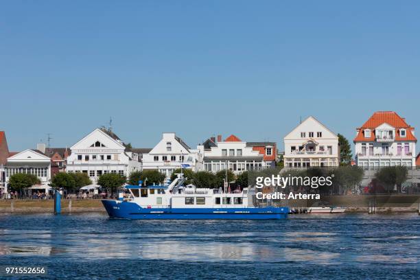Passenger ferry boat Mira at Travemunde in the Hanseatic City of Lubeck, Schleswig-Holstein, Germany.