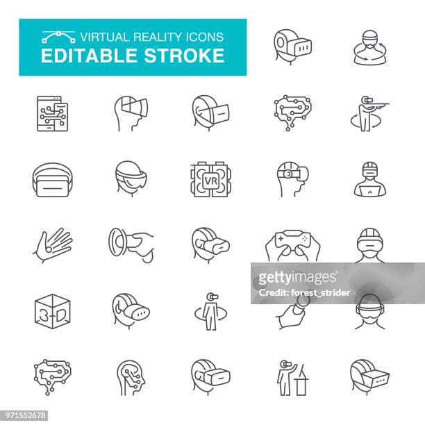 virtual reality set editable stroke icons - virtual reality stock illustrations