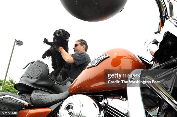 June 10, 2009 PLACE: Leesburg, VA PHOTOGRAPHER: jahi chikwendiu/twp Alan RIbner riding his motorcycle with his dog, Sevey, in Leesburg, VA. Alan...