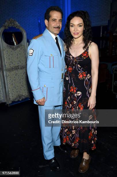 Tony Shalhoub and Katrina Lenk pose backstage during the 72nd Annual Tony Awards at Radio City Music Hall on June 10, 2018 in New York City.