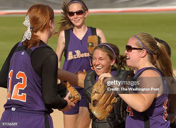 Sp_mdsoft24 DATE: May 2009 CREDIT: Toni L. Sandys / TWP College Park, MD McDonough Rams, from left, Melanie MItchell, Samantha Kruemmel, Stacy...