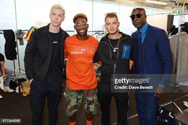 Will Poulter, Tinie Tempah, Rafferty Law and Ozwald Boateng attend the What We Wear show during London Fashion Week Men's June 2018 at the BFC Show...