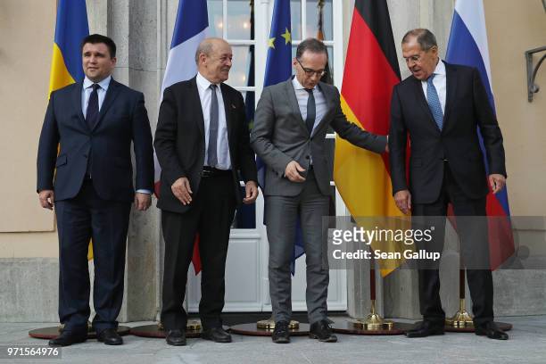 Ukrainian Foreign Minister Pavlo Klimkin, French Foreign Minister Jean-Yves Le Drian, German Foreign Minister Heiko Maas and Russian Foreign Minister...