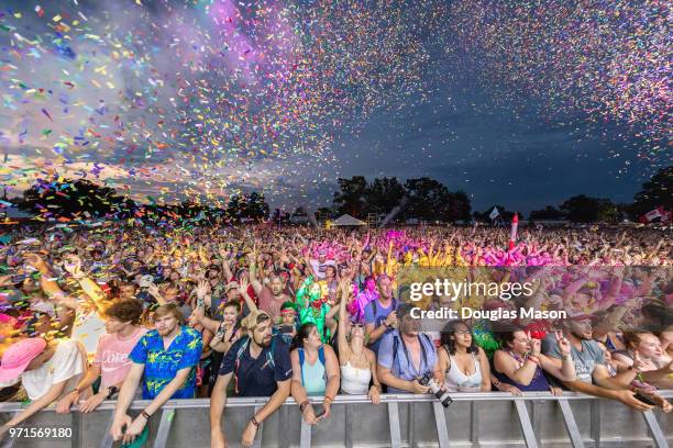 Confetti and crowd during Moon Taxi at the Bonnaroo Music and Arts Festival 2018 on June 10, 2018 in Manchester, Tennessee.