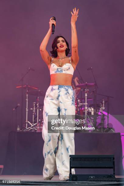 Dua Lipa performs during the Bonnaroo Music and Arts Festival 2018 on June 10, 2018 in Manchester, Tennessee.