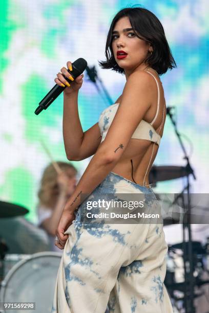 Dua Lipa performs during the Bonnaroo Music and Arts Festival 2018 on June 10, 2018 in Manchester, Tennessee.