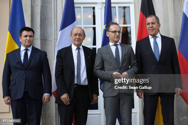 Ukrainian Foreign Minister Pavlo Klimkin, French Foreign Minister Jean-Yves Le Drian, German Foreign Minister Heiko Maas and Russian Foreign Minister...