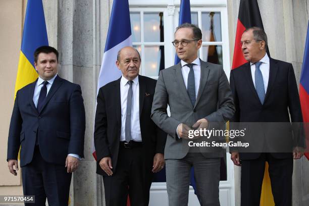 Ukrainian Foreign Minister Pavlo Klimkin, French Foreign Minister Jean-Yves Le Drian, German Foreign Minister Heiko Maas and Russian Foreign Minister...