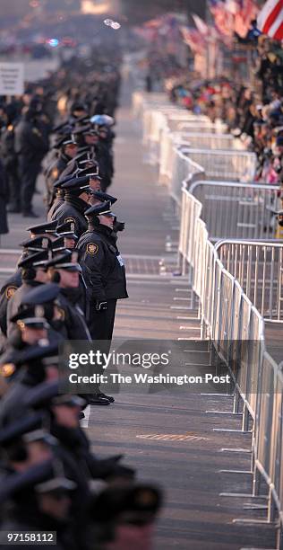 Washington, DC Presidential Inaugural Parade. Here, law enforcement officers stand along Pennsylvania Ave.