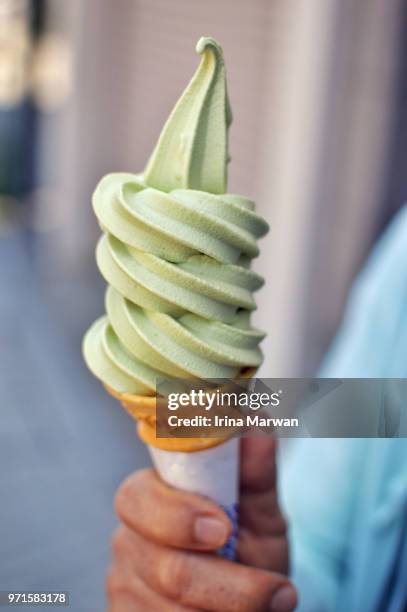 matcha/green tea soft ice cream - gelato stock pictures, royalty-free photos & images