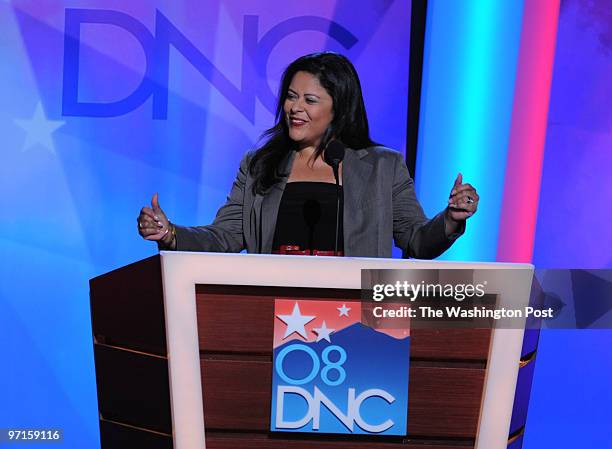 Denver, CO. The opening night of the DNC. Here, Maya Soetoro-Ng Half-sister of Barack Obama High School teacher - Hawaii dances as she arrives to the...