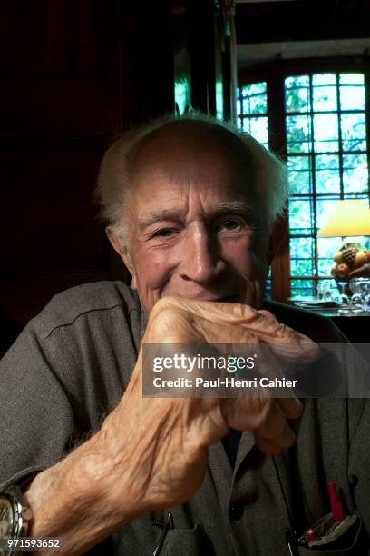 Legendary 94 year-old American photojournalist David Douglas Duncan , better known as DDD, at a restaurant with friends in La Garde Freinet, France,...