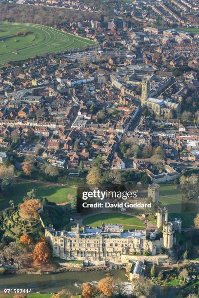 Aerial Photograph of Warwick Castle, this mediaeval fortification is located10 miles south-west of Coventry, on the southern side of Warwick town,...