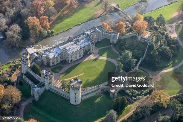 Aerial Photograph of Warwick Castle, this mediaeval fortification is located10 miles south-west of Coventry, on the southern side of Warwick town,...