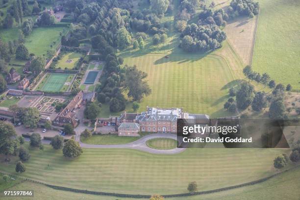 Aerial Photograph of the Godmersham Park, located on the western bank of the Great Stour river in the shadow of the North Downs, 5 miles north east...