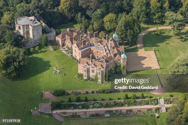 Aerial Photograph of the Jacobean-Chilham Castle, located in the shadow of the North Downs in the village of Chilham, 6 miles south west. Of...