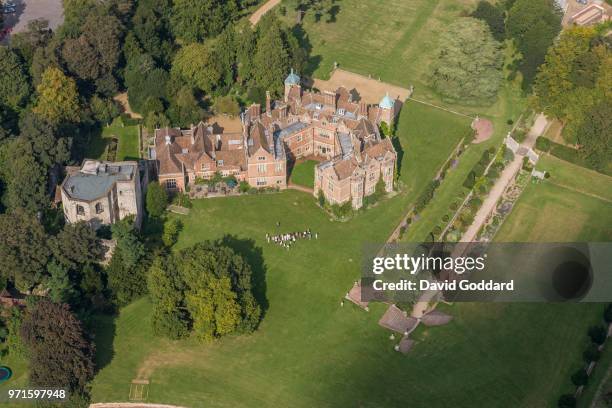 Aerial Photograph of the Jacobean-Chilham Castle, located in the shadow of the North Downs in the village of Chilham, 6 miles south west. Of...