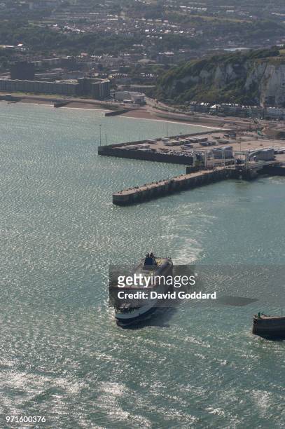 Aerial Photograph of the Port Of Dover on the Kent coastline, 21 miles from Calais, France. Aerial photograph by David Goddard