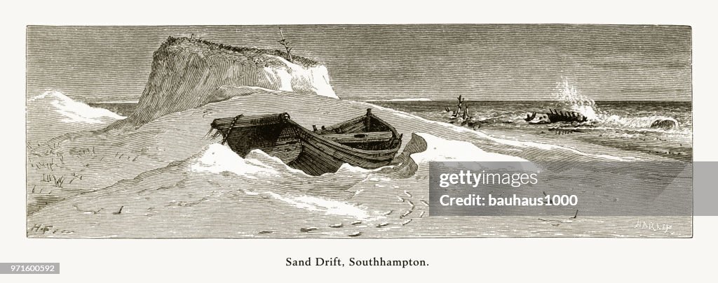 Sand Drift, East Hampton, Long Island, New York, United States, American Victorian Engraving, 1872