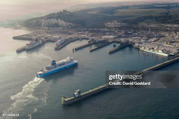 Aerial Photograph of the Port Of Dover on the Kent coastline, 21 miles from Calais, France. Aerial photograph by David Goddard