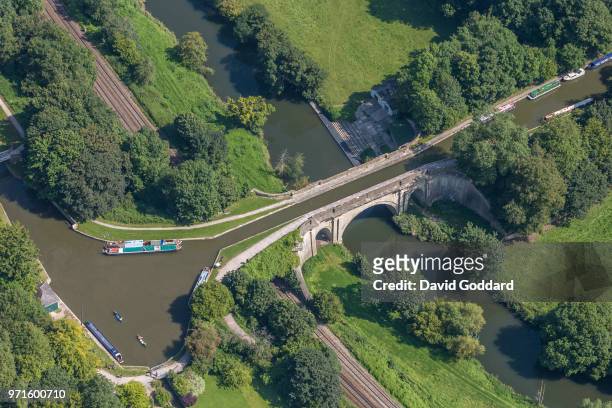 Aerial view of Dundas Aqueduct, located 2 miles south east of Bath, it carries the Kennet and Avon Canal over the River Avon. Aerial Photograph by...
