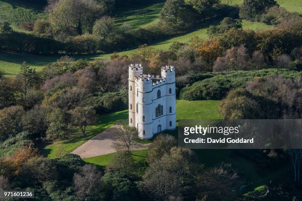Aerial Photograph of Haldon Belvedere also known as Lawrence Castle. This grede II listed folly is located on the northern edge of Haldon Forest, 4...