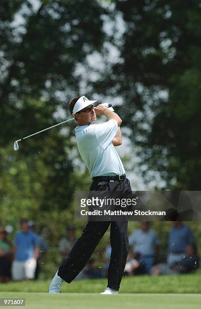 Robert Allenby of Australia hits out of the 17th fairway during the second round of the Advil Western Open on July 5, 2002 at Cog Hill Golf and...