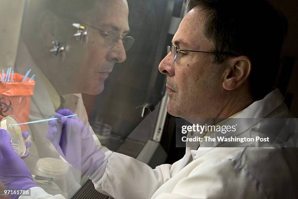 Forensic examiner Jason Bannan Ph.D works on culturing bacillus bacteria at a lab in Quantico, VA. Bannan was involved in the Anthrax investigation.
