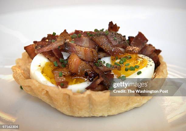 August 2008 CREDIT: Katherine Frey / TWP. Washington, DC. Etrusco - new chef Eric McKamey & food Potato-pancetta-egg tart at Etrusco