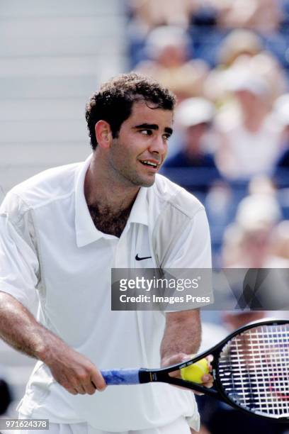 Pete Sampras plays tennis at the US Open circa 2000 in New York City.
