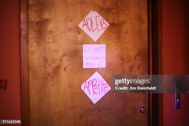 Drummer Steven Adler dressing room door at Rumbo Recorders in Canoga Park, California on November 20, 2011.