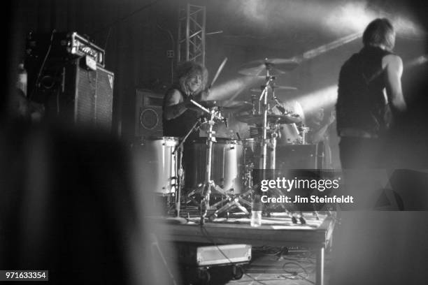 Drummer Steven Adler performs with his band at Rumbo Recorders in Canoga Park, California on November 20, 2011.