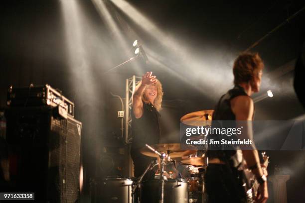 Drummer Steven Adler performs with his band at Rumbo Recorders in Canoga Park, California on November 20, 2011.