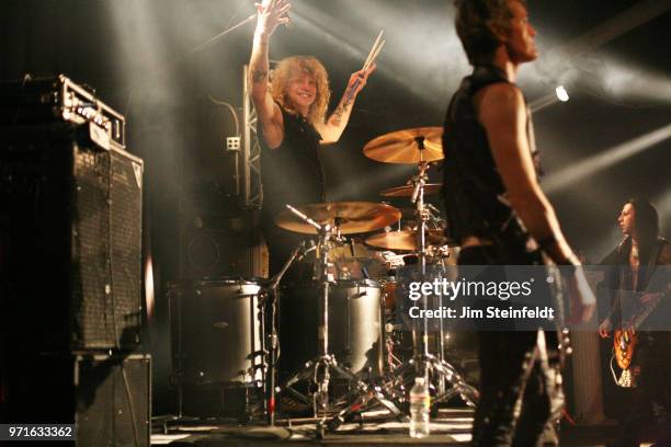 Drummer Steven Adler performs with his band at Rumbo Recorders in Canoga Park, California on November 20, 2011.