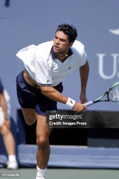 Mark Philippoussis plays tennis at the US Open circa 1998 in New York City.