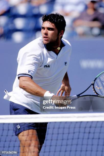 Mark Philippoussis plays tennis at the US Open circa 1998 in New York City.