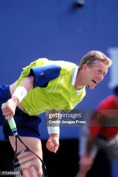 Jonas Bjorkman plays tennis at the US Open circa 1998 in New York City.