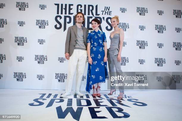 Sverrir Gudnason, Claire Foy and Slyvia Hoeks pose during a photocall for 'The Girl in the Spider's Web' at CineEurope 2018 on June 11, 2018 in...