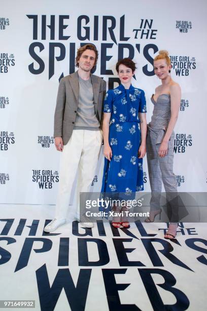 Sverrir Gudnason, Claire Foy and Slyvia Hoeks pose during a photocall for 'The Girl in the Spider's Web' at CineEurope 2018 on June 11, 2018 in...