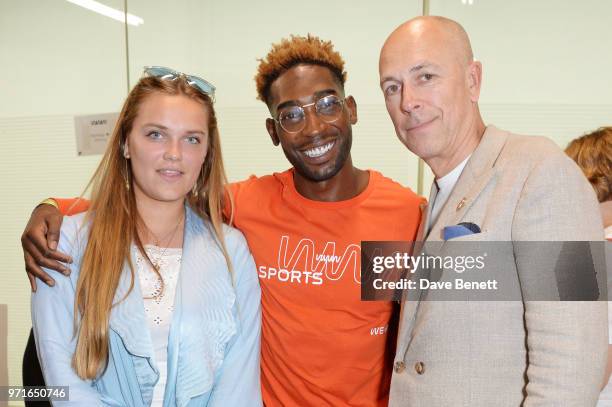 Tinie Tempah poses with Dylan Jones and daughter Edie Jones attend the What We Wear show during London Fashion Week Men's June 2018 at the BFC Show...