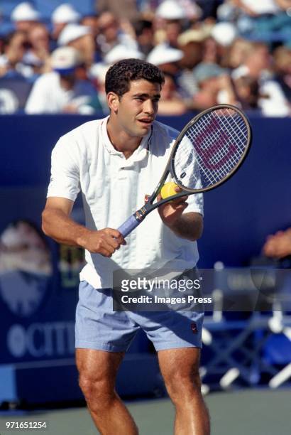 Pete Sampras plays tennis at the US Open circa 1995 in New York City.